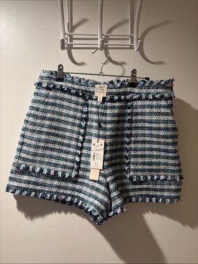 Cinq a Sept NWT Textured Blue-White Striped Tweed Shorts Matilda tweed allen